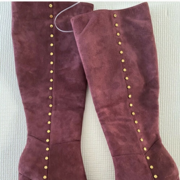 Ralph Lauren Suede Tall Boots Burgundy Atherton - Picture 3 of 7